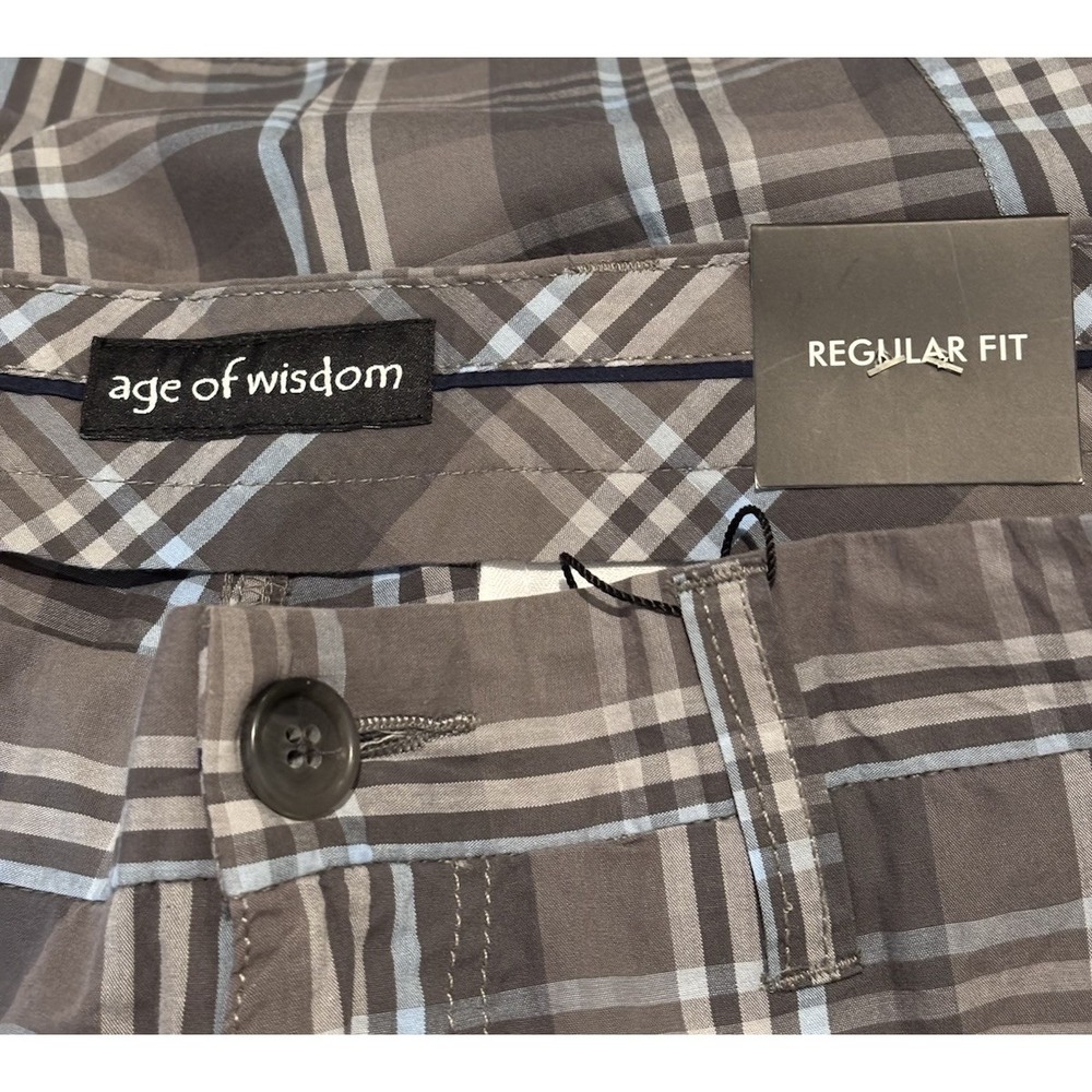 Age of Wisdom Mens Size 34 Grey Blue‎ Plaid Cotton Cargo Shorts Preppy NWT - Picture 4 of 8